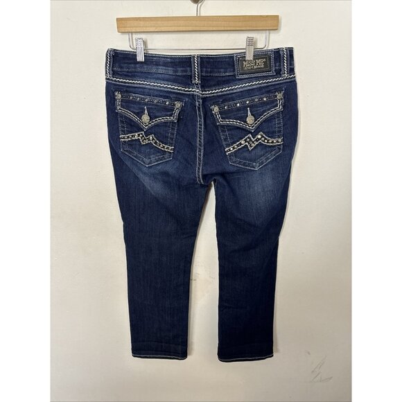 Miss Me Easy Capri Women 31x30 Blue Denim Jeans Jewelled Stretch - Picture 5 of 8